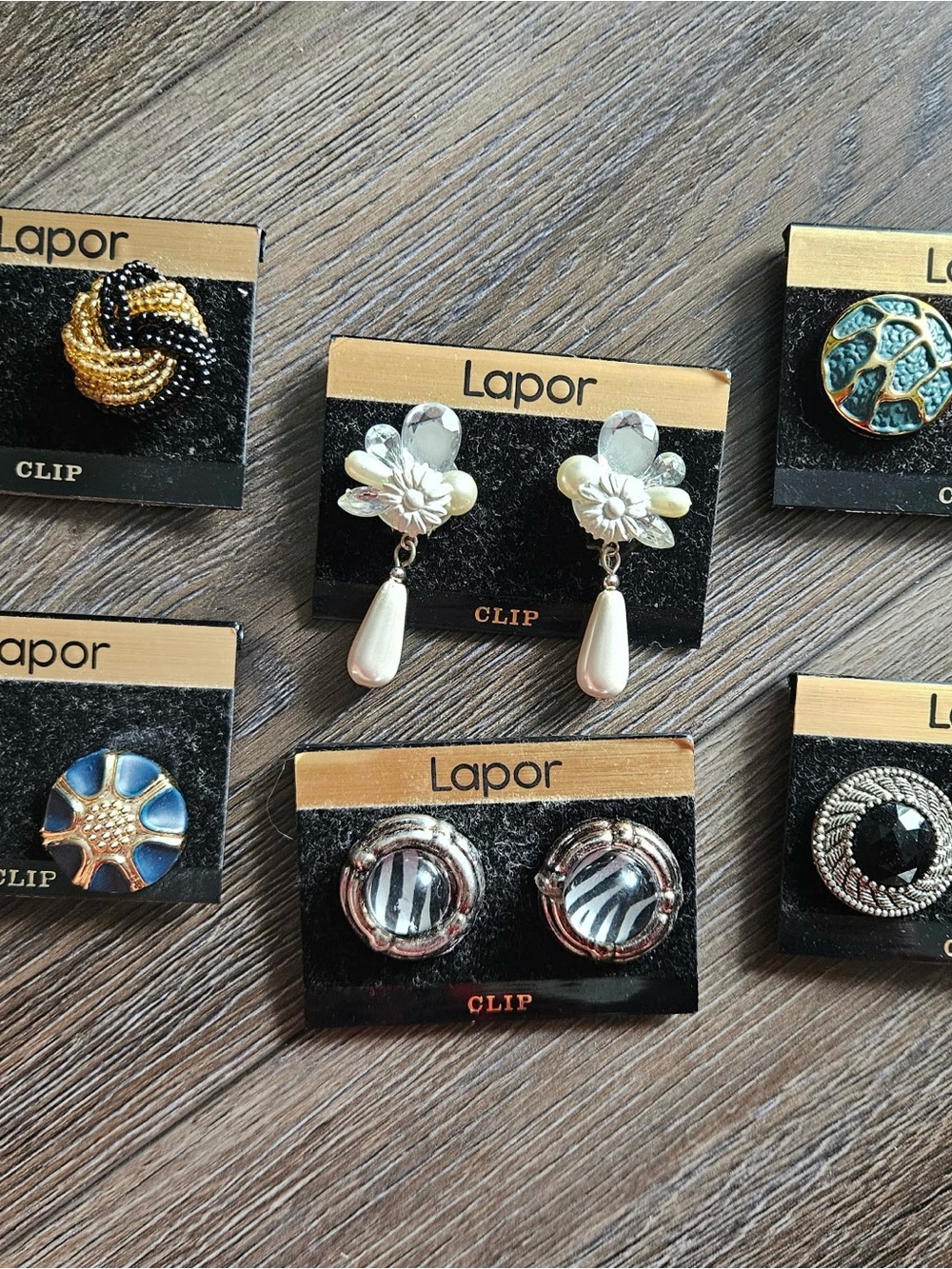 Lot of 6 Vintage 1980s Lapor Deadstock Clip-On Earrings